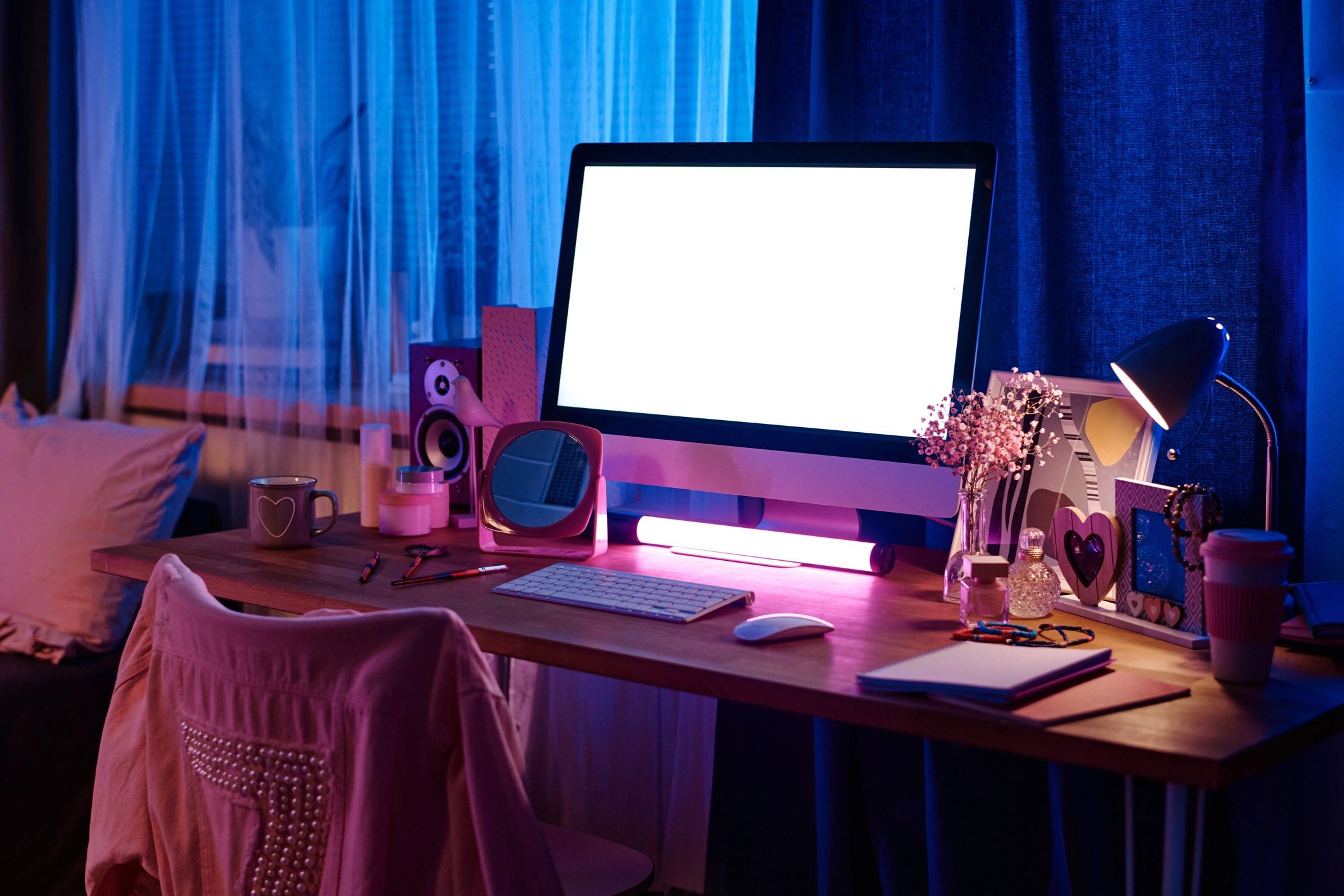 Workspace with desktop computer on desk